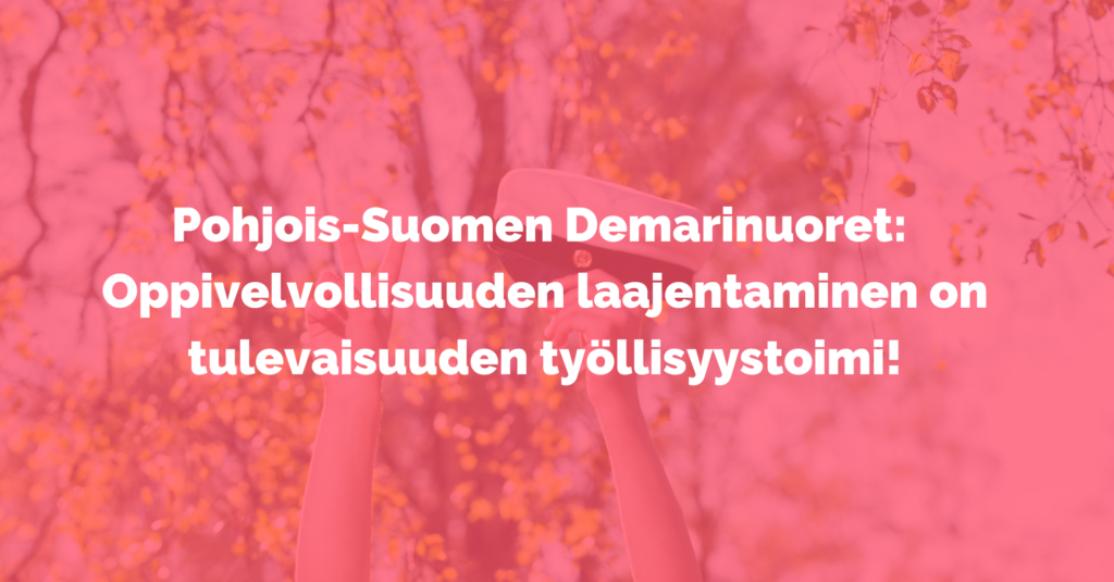 Kuvassa punainen pohja ja teksti Pohjois-Suomen Demarinuoret: Oppivelvollisuuden laajentaminen on tulevaisuuden työllisyystoimi!