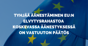 Kuvassa olevassa tekstissä arvostellaan Kokoomuksen poukkoilevaa ja Suomen kasvun, talouden ja työpaikkojen kannalta vastuutonta politikointia.