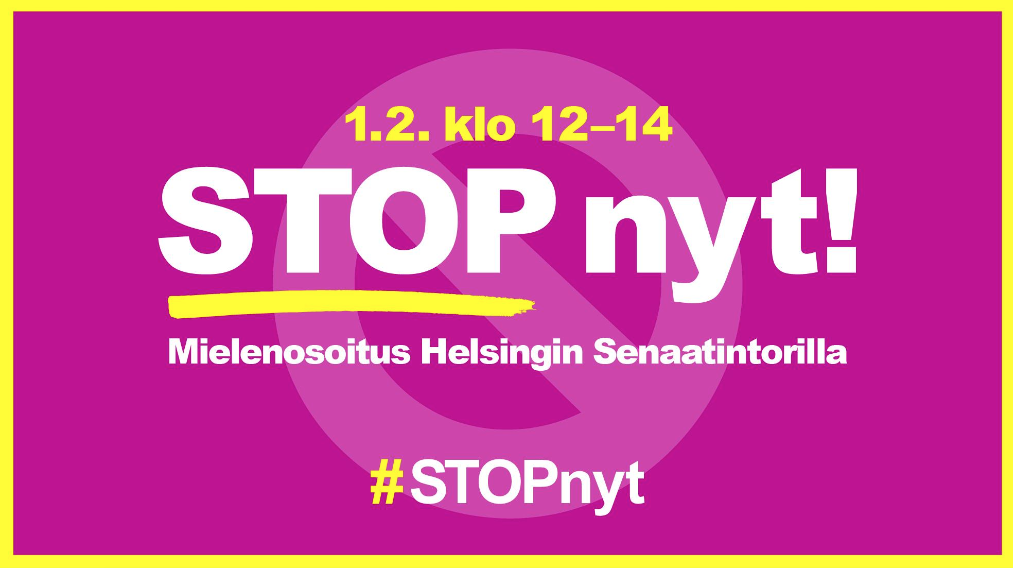 1.2. klo 12-14 STOP nyt! Mielenosoitus Helsingin Senaatintorilla